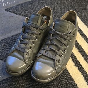 Men's Low-Top Leather Sneakers in Dark Gray